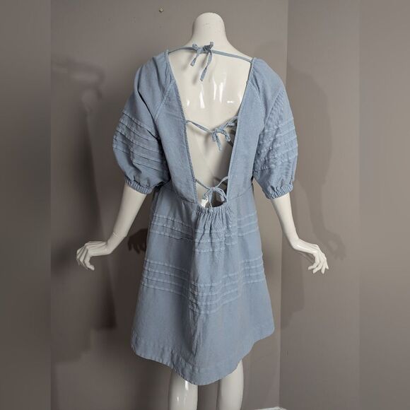 7 for all mankind blue balloon baby doll open back mini dress Large - Picture 4 of 10